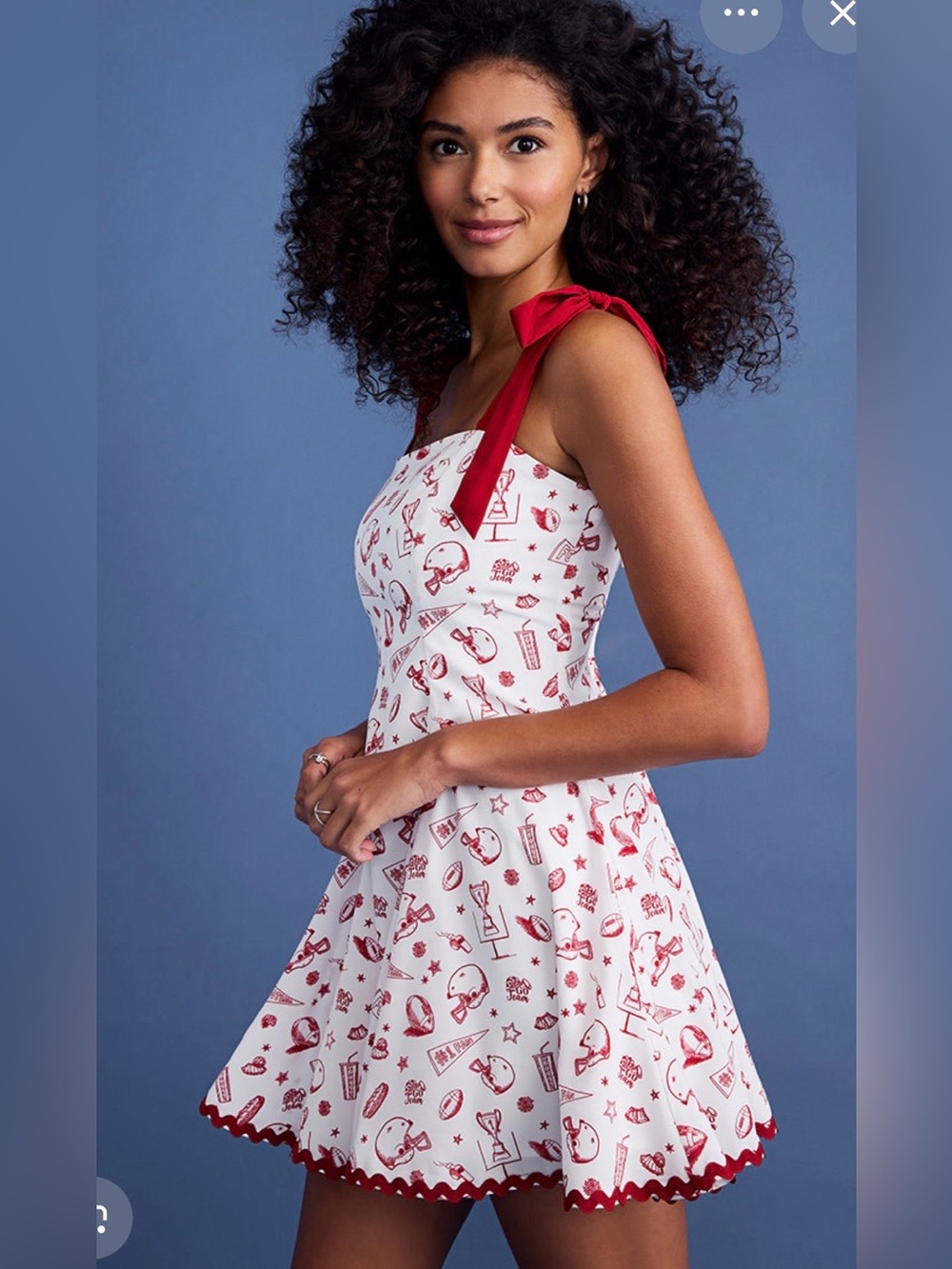 Francesca’s NWT White & Red Print Go Team Tie-Shoulder Sundress size S